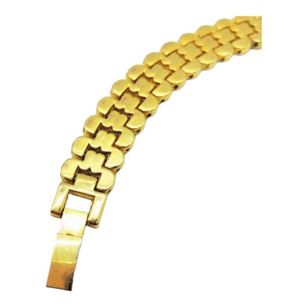 Gold Tone Triple Row‎ Jubilee Link Bracelet Women Fold Over Clasp Classic Style - Picture 7 of 7